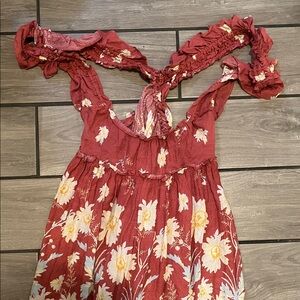 Free People Red Floral Sundress with Yellow & Cream Blooms
